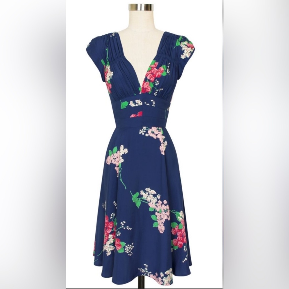 Trashy Diva Blue Dress with Red Pink White Floral Print Size 6